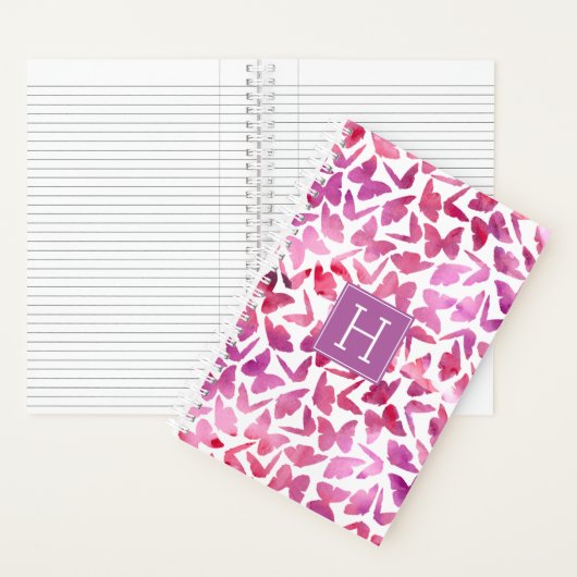 Carnet Papillons d'aquarelle violet Monogramme (À l'intérieur)