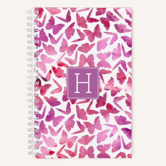 Carnet Papillons d'aquarelle violet Monogramme (Recto)