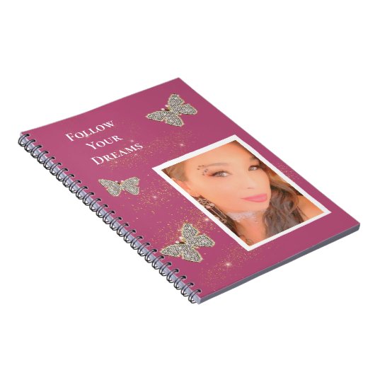 Carnet Papillons en argent rose Parties scintillant en or (Côté Droit)