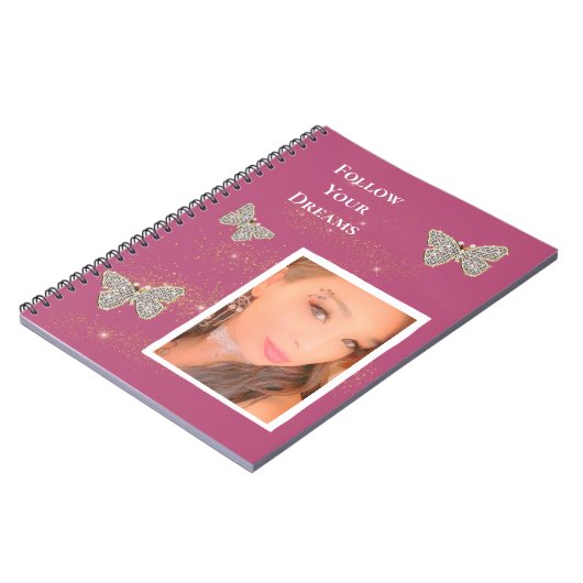 Carnet Papillons en argent rose Parties scintillant en or (Côté gauche)