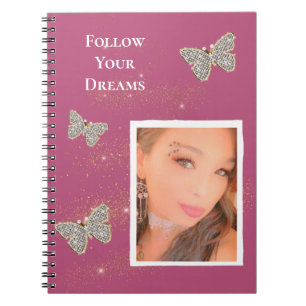 Carnet Papillons en argent rose Parties scintillant en or