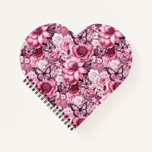 Carnet Papillons et Fleurs dans des tons roses variés (Devant)