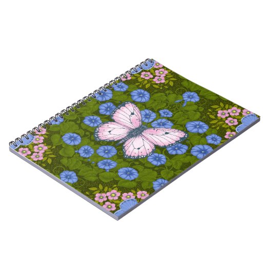 Carnet Papillons et symétrie des fleurs, bleu et rose (Côté gauche)