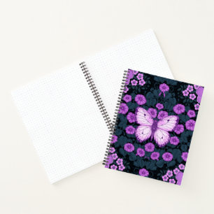 Carnet Papillons et symétrie des fleurs, violet et bleu