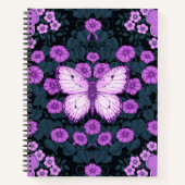 Carnet Papillons et symétrie des fleurs, violet et bleu (Devant)