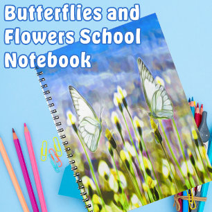 Carnet Papillons Fleurs de printemps jaune Ciel bleu