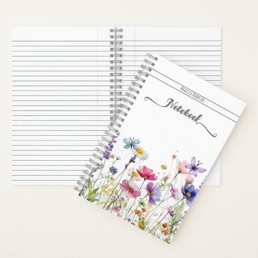 Carnet Papillons fleurs sauvages de prairie script de nom (À l'intérieur)