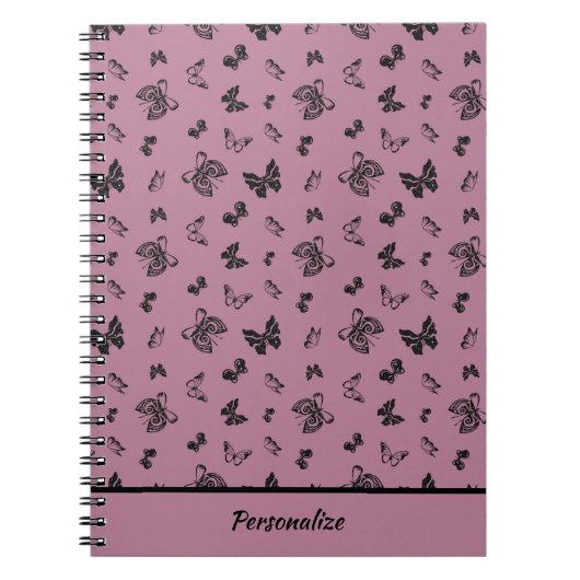 Carnet Papillons miniature violet et noir Personnaliser (Devant)