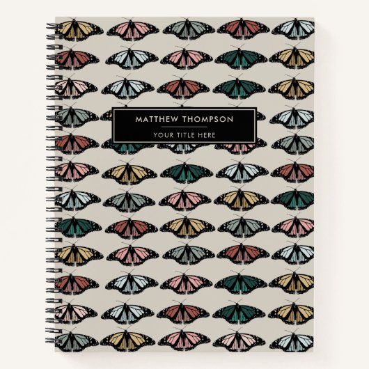 Carnet Papillons neutres modernes Motif de jardin (Devant)