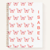 Carnet Papillons pêche nom or rose (Devant)