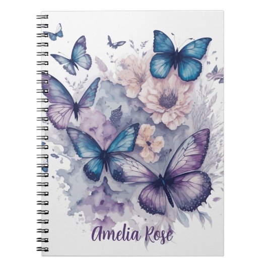 Carnet Papillons personnalisés Purple Nom Fille (Devant)