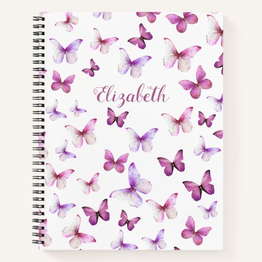 Carnet Papillons rose jolie Nom personnalisé (Devant)