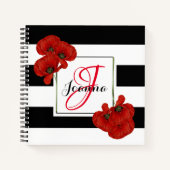 Carnet Papillons rouges sur Arrière - plan rayé noir et b (Devant)