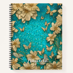 Carnet Papillons turquoises Faux Gold Parties scintillant