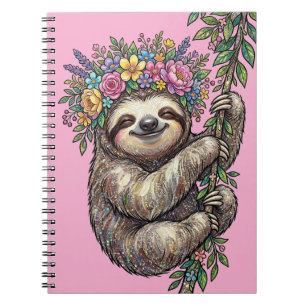 Carnet Paresseux Floral Élégant Mignon avec Couronne de F
