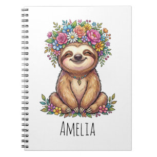Carnet Paresseux floral mignon personnalisé avec couronne