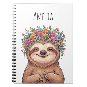 Carnet Paresseux floral mignon personnalisé avec couronne