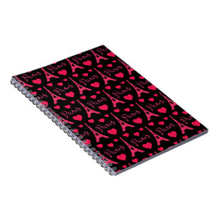 Carnet Paris France Tour Eiffel Cœurs Roses Paillettes