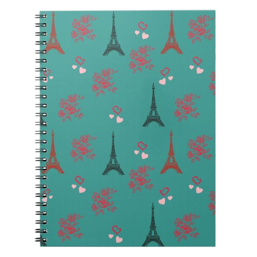 Carnet Paris Love Pattern – Eiffel Tower & Roses Seamless (Devant)
