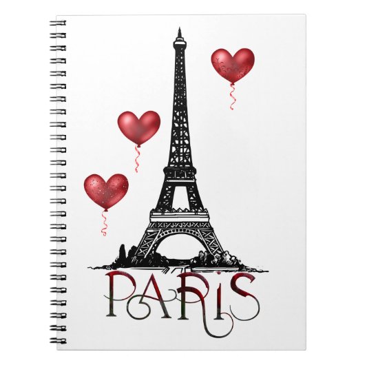 Carnet Paris, Tour Eiffel et Ballons du Coeur Rouge (Devant)
