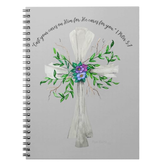Carnet Parlez Croix gris Jésus avec Fleurs (Devant)