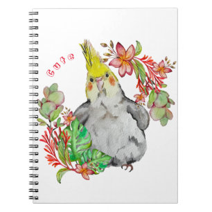 Carnet Parrot Corella mignonne dans les fleurs tropicales