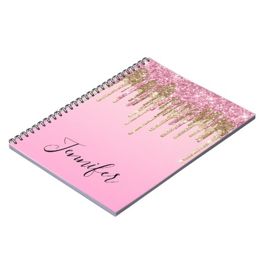 Carnet parties scintillant à goutte d'or rose personnalis (Côté gauche)