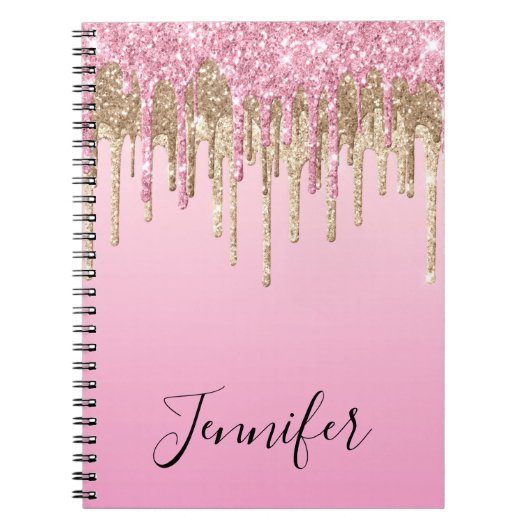 Carnet parties scintillant à goutte d'or rose personnalis (Devant)