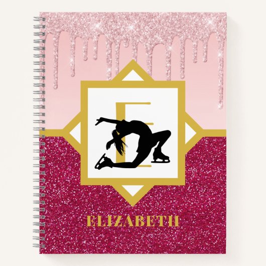 Carnet Parties scintillant à goutte rose Figure Patineur (Devant)