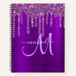 Carnet Parties scintillant à goutte violet de fille monog