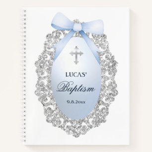Carnet Parties scintillant Argent Cadre Bleu Bow Baptême 