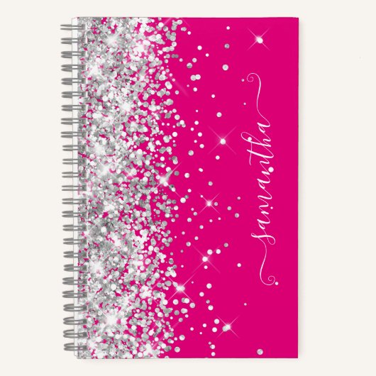 Carnet Parties scintillant argent Hot rose moderne signat (Recto)