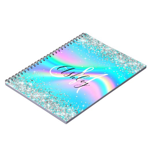 Carnet Parties scintillant Argent Rainbow Wave Aqua Ombre (Côté gauche)