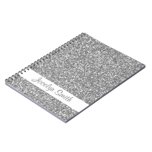 Carnet Parties scintillant Argent Ressemblent Et Nom (Côté gauche)