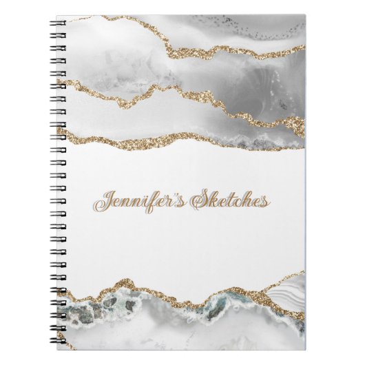 Carnet Parties scintillant blanche et or Agate Girly Pers (Devant)