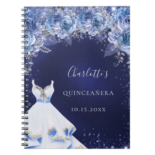 Carnet Parties scintillant bleue Quinceanera robe fleurie (Devant)