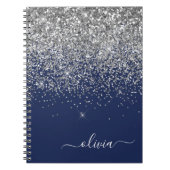 Carnet Parties scintillant bleue Silver Navy Girl Monogra (Devant)
