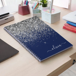 Carnet Parties scintillant bleue Silver Navy Girl Monogra