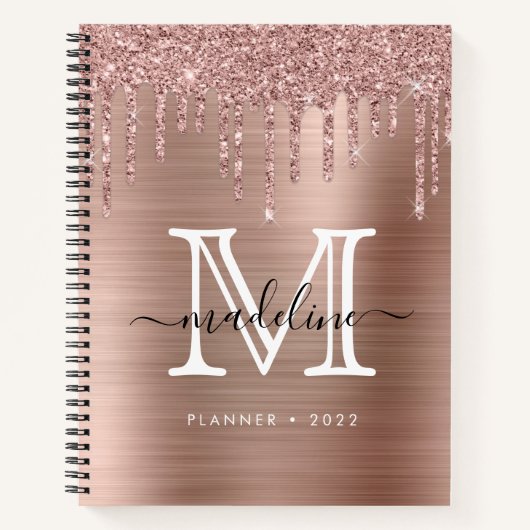 Carnet Parties scintillant  brossé Rose métal or Monogram (Devant)