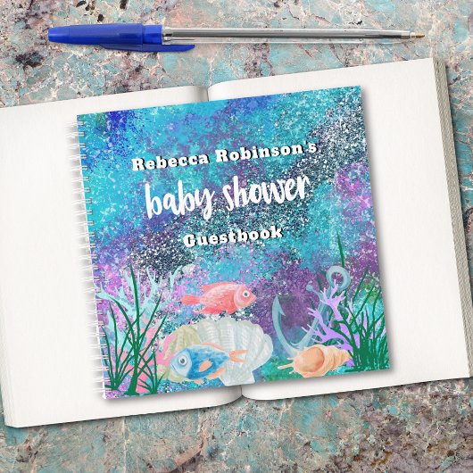 Carnet Parties scintillant d'aquarelle marine Baby shower