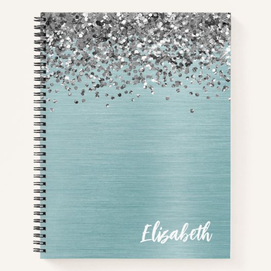 Carnet Parties scintillant d'argent Aqua Turquoise en mét (Devant)