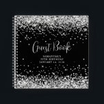 Carnet Parties scintillant d'argent Black 50th Birthday I<br><div class="desc">Créez votre propre 50e anniversaire de fête de célébration design de livre d'or dans un carnet vierge. Le design a une parties scintillant gris argenté et imitation girly sur une couleur arrière - plan noire et solide personnalisable. Customisez les styles de police pour créer votre propre livre d'hôtes pour son...</div>