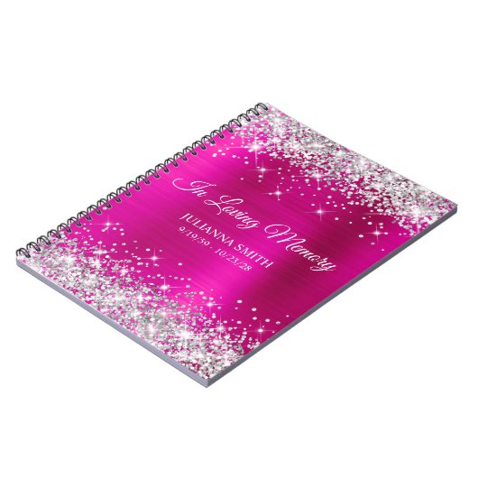 Carnet Parties scintillant d'argent Hot Pink Foil Memoria (Côté gauche)