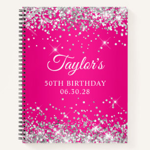 Carnet Parties scintillant d'argent Hot Pink Ombre 50e an