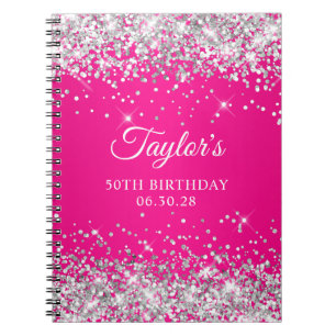 Carnet Parties scintillant d'argent Hot Pink Ombre 50e an