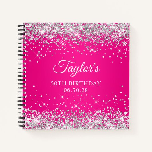 Carnet Parties scintillant d'argent Hot Pink Ombre 50e an (Devant)