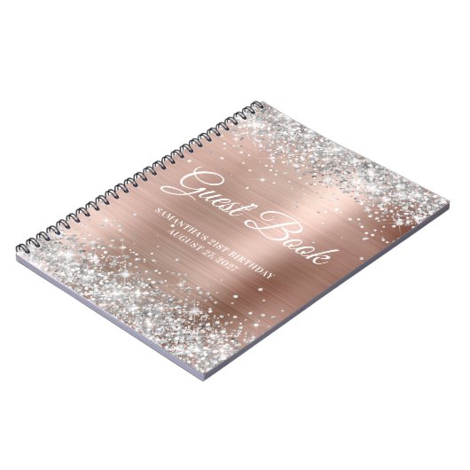 Carnet Parties scintillant d'argent Rose or 21e anniversa (Côté gauche)