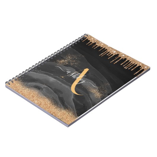 Carnet Parties scintillant de goutte d'or Monogramme méta (Côté gauche)