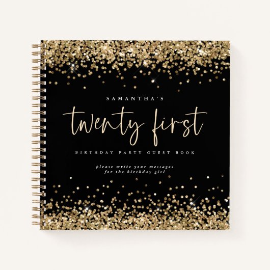 Carnet Parties scintillant d'or 21e anniversaire Black Gu (Devant)