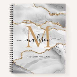 Carnet Parties scintillant d'or blanc Agate Marbre Monogr
